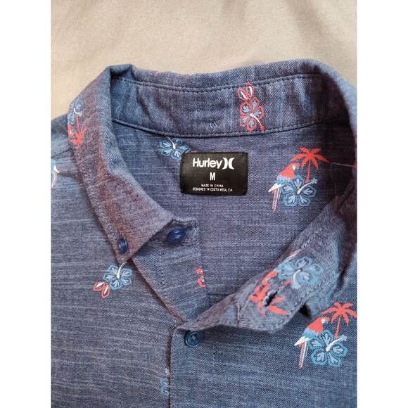 Men's Hurley OAO Stretch Short Sleeve Button Up Floral Print Blue Medium - Picture 7 of 10